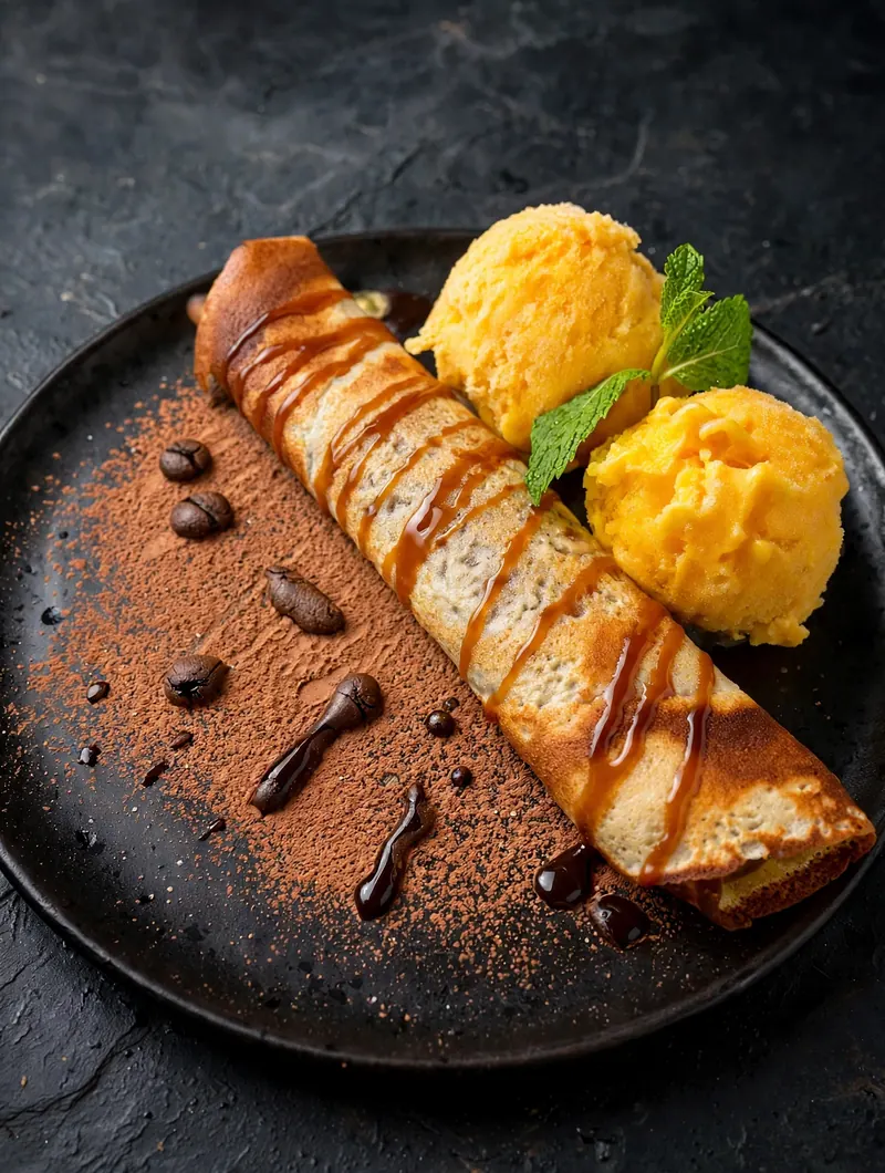 Sobremesa com calda e sorvete